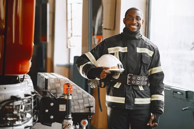 Firefighter in complete uniform