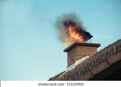 A chimney on fire.